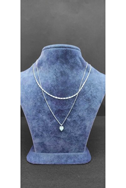 KirLiNova Double Chain Heart End Silver Tone Necklace -Silver