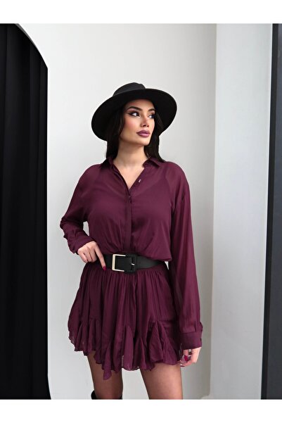 ESRAHELVACI Belted Pleated Chiffon Mini Dress