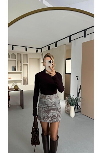 Sezgi Tekin Coffee-Turquoise Color Gradient Mini Denim Skirt