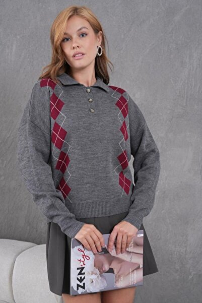 fuşyha butik Baklava Stripe Patterned Knit Sweater