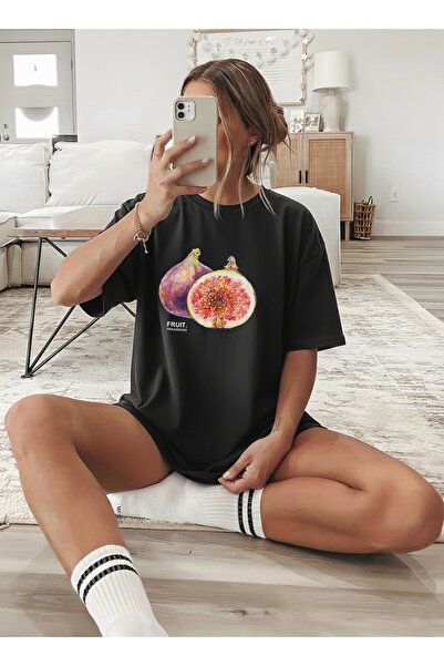 caddekombin Tricou negru pentru femei Pinterest Fig B cu imprimeu B guler rotund