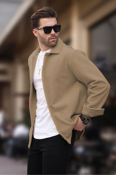 Madmext Camel Buttoned Men's Fleece Shirt 6753