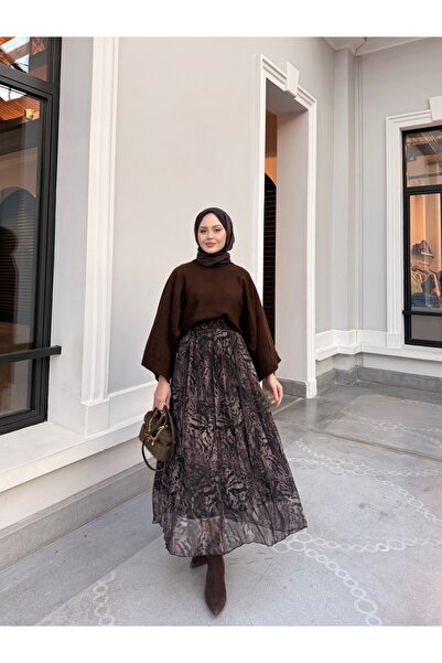 LOCCO Women's Leopard Print Waist Elastic Detail Wrinkled Chiffon Skirt Bitte...