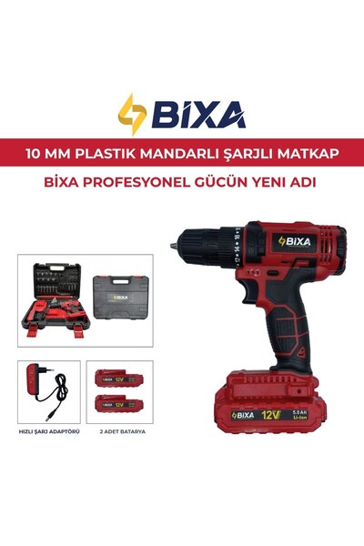 bixa CD6202A 12V 5.0Ah Profesyonel Çift Akülü Şarjlı Matkap Vidalama Seti 10m...