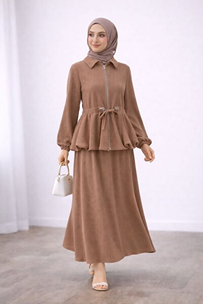 Foremia Skirt with Balloon Zipper Detail Set-Mink