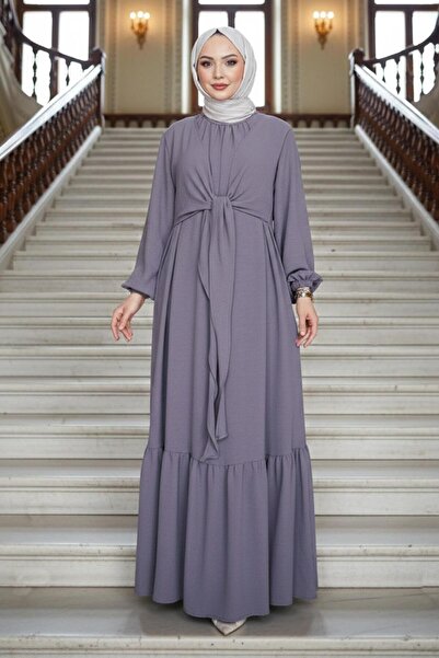 hafsamina Ayrobin Dress with Tie Detail Gray Hm2873