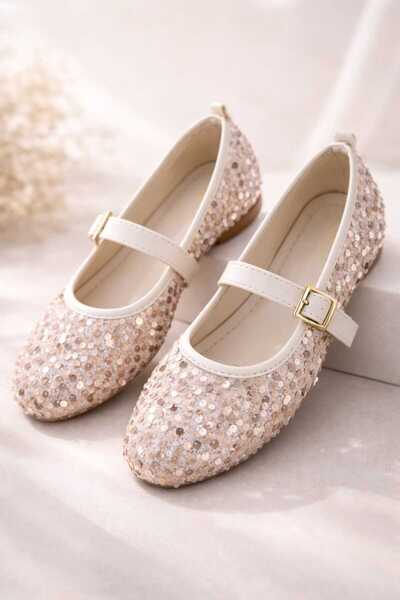 Slipcat Sequined Glittery Sequined Buckle Detailed Women's Stylish Casual Bal...