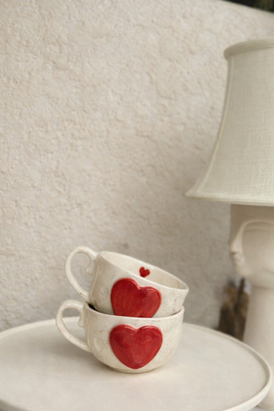 MeGgDecor 1 كوب سيراميك على شكل قلب أحمر