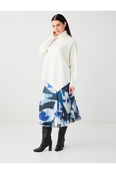 Jimmy Key Karışık Düşük Bel Rahat Kesim Desenli Mesh Örme Midi Etek