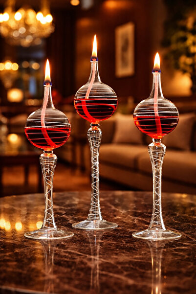 GLASSBLOWİNGART20 AHENK 3 LÜ SET KANDİL+200 ML KANDİL YAĞ HEDİYE