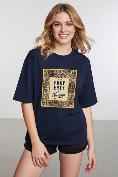 caddekombin Γυναικείο μπλουζάκι με λεοπάρ σχέδιο με τύπωμα με λαιμόκοψη σε μπ...