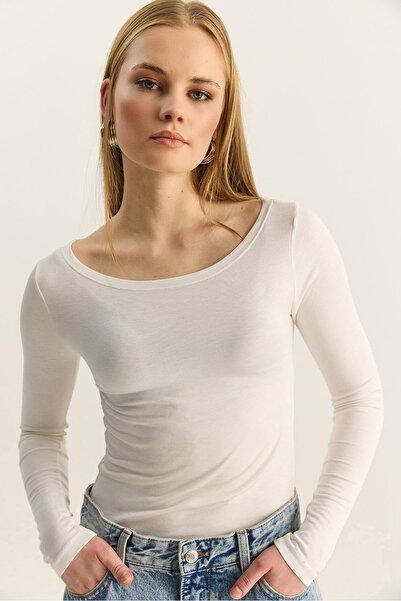 Bianco Lucci Women's Boat Neck Modal Ultra Light Blouse 1010 60283864