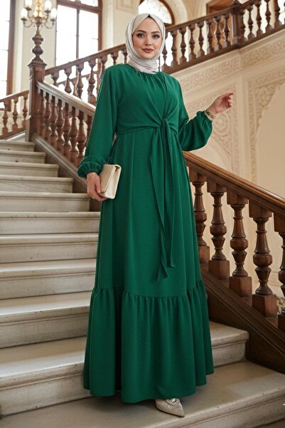 hafsamina Ayrobin Dress with Tie Detail Green Hm2873
