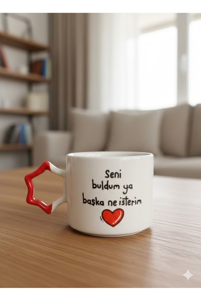 PALTO TASARIM I Found It, so What Else Do I Want? Cream Shiny Star Handle Mug...