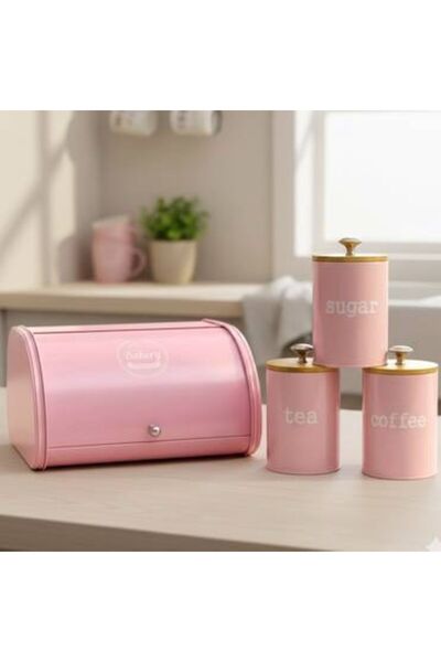 Generica طقم مطبخ مكون من علبه معدن لحفظ الخبز مع طقم علب لون زهري العلب 17*1...