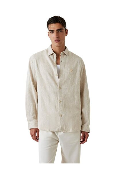Guess Jacquard Men's Linen Blend Comfort Fit Shirt