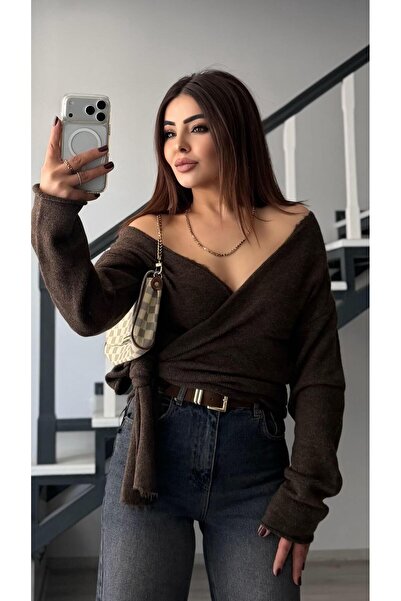 Oslove Brown Double-Breasted Tie-Up Blouse