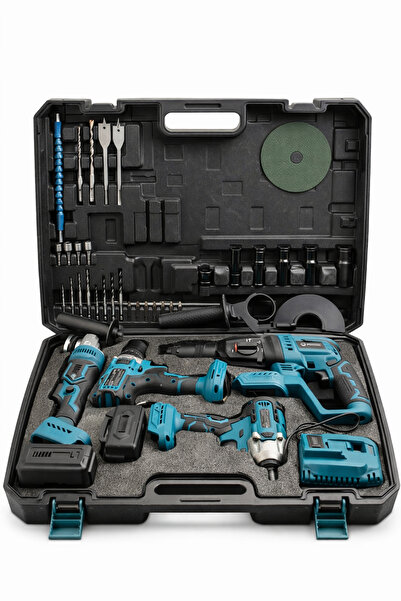 Portek Akülü El Aletleri Kömürsüz 4’lü Set | Matkap, Somun Sıkma, Köşe Taşlam...