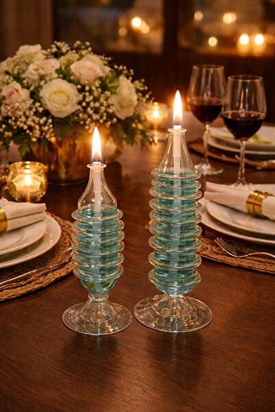GLASSBLOWİNGART20 HELEZON 2 Lİ KANDİL+200 ML KANDİL YAĞ HEDİYE
