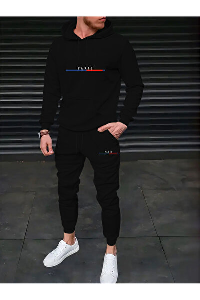 mercoledi Men's Paris Printed Comfortable Fit Hooded Pocket Top Jogger Elasti...