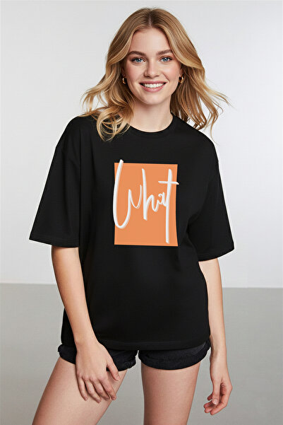 caddekombin Γυναικείο μπλουζάκι What με τύπωμα με λαιμόκοψη μαύρο