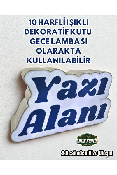 Antin Kuntin Shop 10 Harfli Işıklı Yazılı Kutu Dekor Kişiye Özel Peri Ledli G...