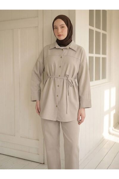 Foremia Roba Detail Trouser Suit-Stone