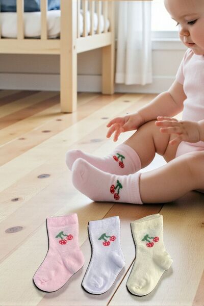 Esinti 3 Pairs of Colorful Patterned Cotton Girls' Socks