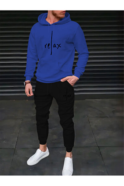 mercoledi Men's Relax Printed Comfortable Fit Hooded Pocket Top Jogger Elasti...