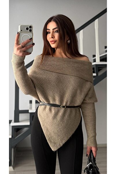 Oslove Mink Asymmetrical Cut Madonna Collar Sweater