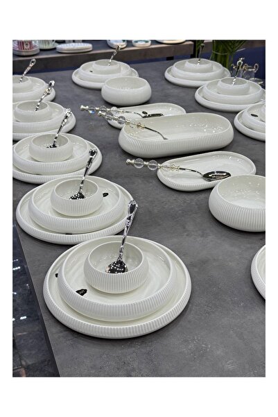 Doğudeko Bianco Line 41 Parça Saf Beyaz Porselen 12 Kişilik Yemek Takımı