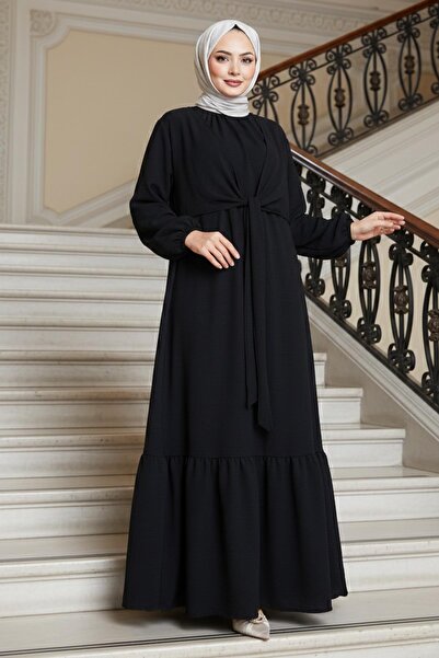 hafsamina Ayrobin Dress with Tie Detail Black Hm2873