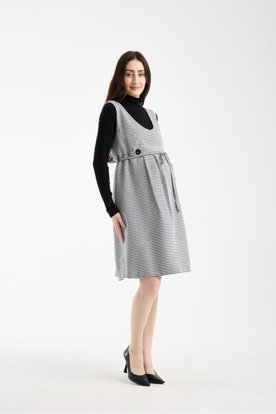 Işşıl 9138-Houndstooth Double Button Mini Maternity Jile Dress