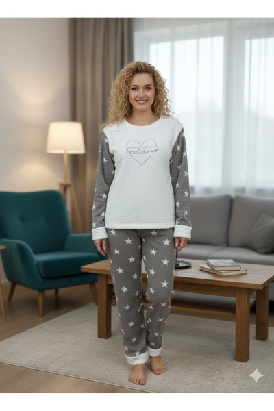FAMES PİJAMA Winter Fleece White Pajama Set