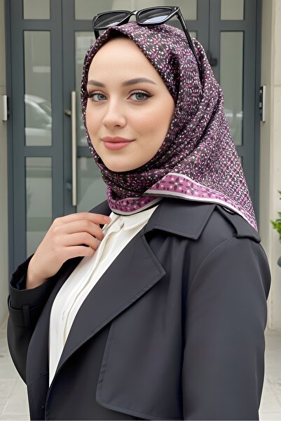 İmajButik وشاح قطني رقمي ناعم باللون الأسود/الفوشيا