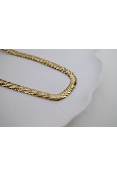 ATELİER TUĞBA Kol218 Thick Flat Snake Chain Necklace