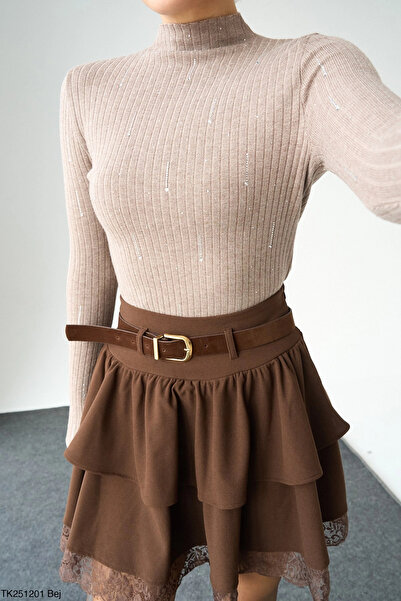 Myra Stoned Long Sleeve Sweater-Beige
