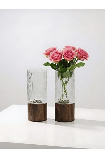 b11 Large glass vase with a wooden base