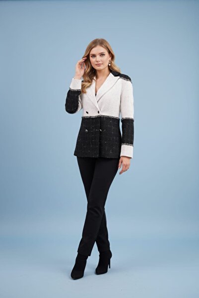 Seviliko Kadın Renk Bloklu Tüvit Blazer Ceket