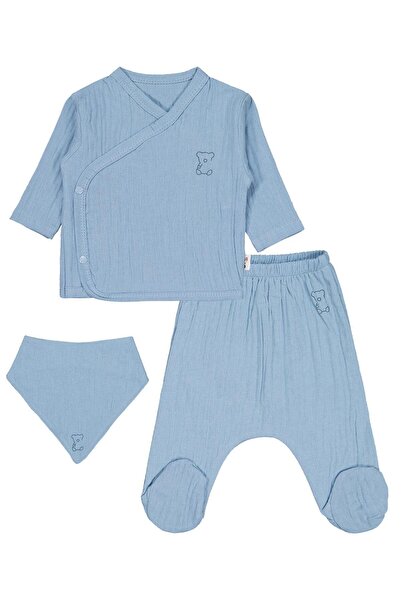 Civil Baby Teddy Bear Printed Bodysuit Sets - Blue 0-1 Month