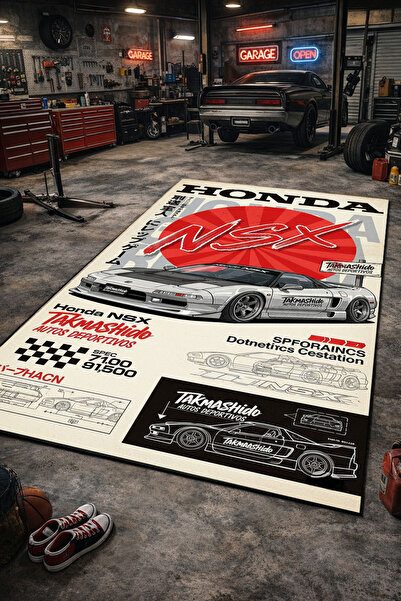 RUGRUMBA Kaymaz Taban Makinede Yıkanabilir Araba Desenli Gamer Genç Odası Halısı