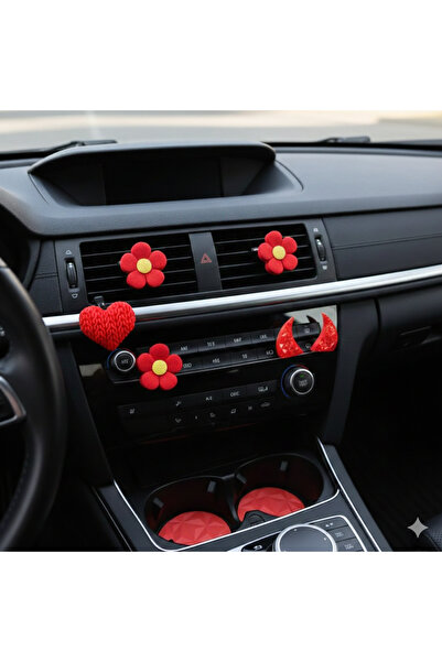 Çiçek Antalya Red Car Interior Accessories Set – Stylish and Cute Auto Decora...
