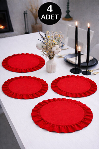 ÇIQRIK HOME 4 Adet Kırmızı Natural Fırfırlı Vintage Amerikan Servis/supla