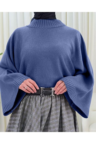 Modamorfo Half neck crop knit sweater - indigo