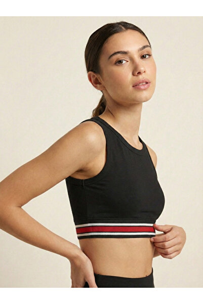 NEW JOURNAL Bluză neagră cu dungi pentru femei crop NJ54