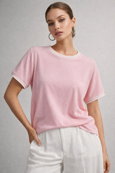 Rich Tricotaj pentru ciclism roz pentru femei, cu guler, cu mânecă scurtă bas...