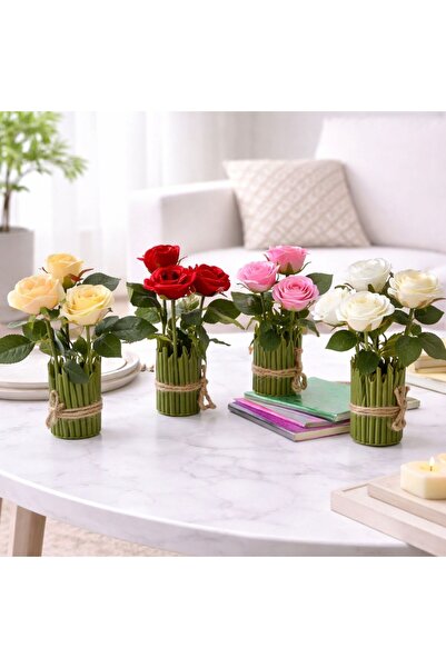 Issa 2 random pots Artificial Floral Arrangement 23cm with 3 Roses in Pot