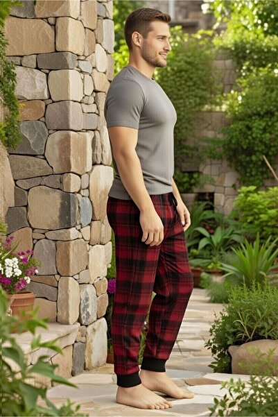 KNUP Men's Red Plaid Sweatpants