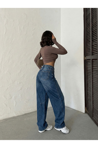 blue wings denım co. Laci̇ Embroidered Back Belt Buckle Knee Embroidered Wide Leg Jeans