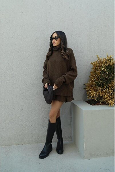 POİNE Pleated Mini Skirt Fisherman Sweater Bottom Top Knitwear Set